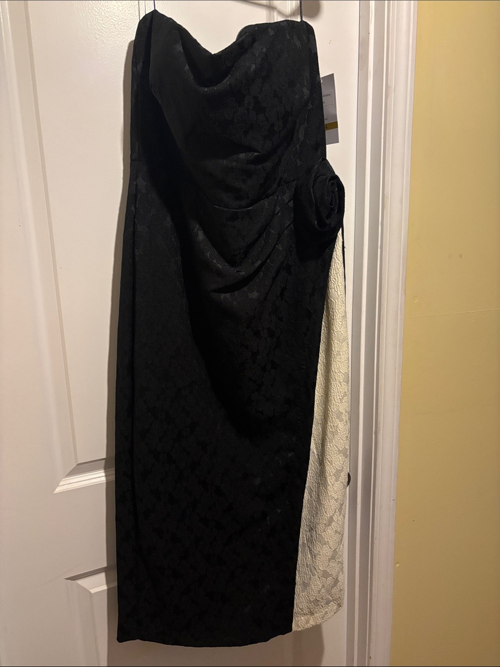 Maison Tara Black Strapless Lace Dress with Ivory Side Panel